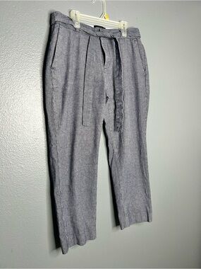 Banana Republic Navy Pinstriped Coastal Tie-Waist Cropped Trousers Womens size 8